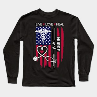 American Flag Nurse Day S, Week Nurse, Nurse's Day Long Sleeve T-Shirt